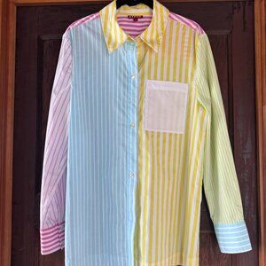 Staud Martha colorblock striped button down shirt